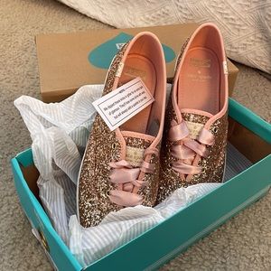 Kate spade x keds Rose gold glitter sneakers